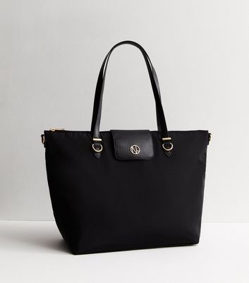 Black zip top tote bag sale