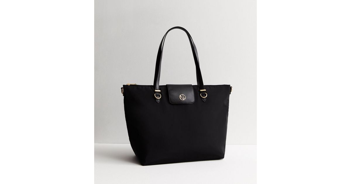 Black Zip Top Tote Bag New Look