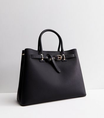 Black Leather-Look Buckle Tote Bag | New Look