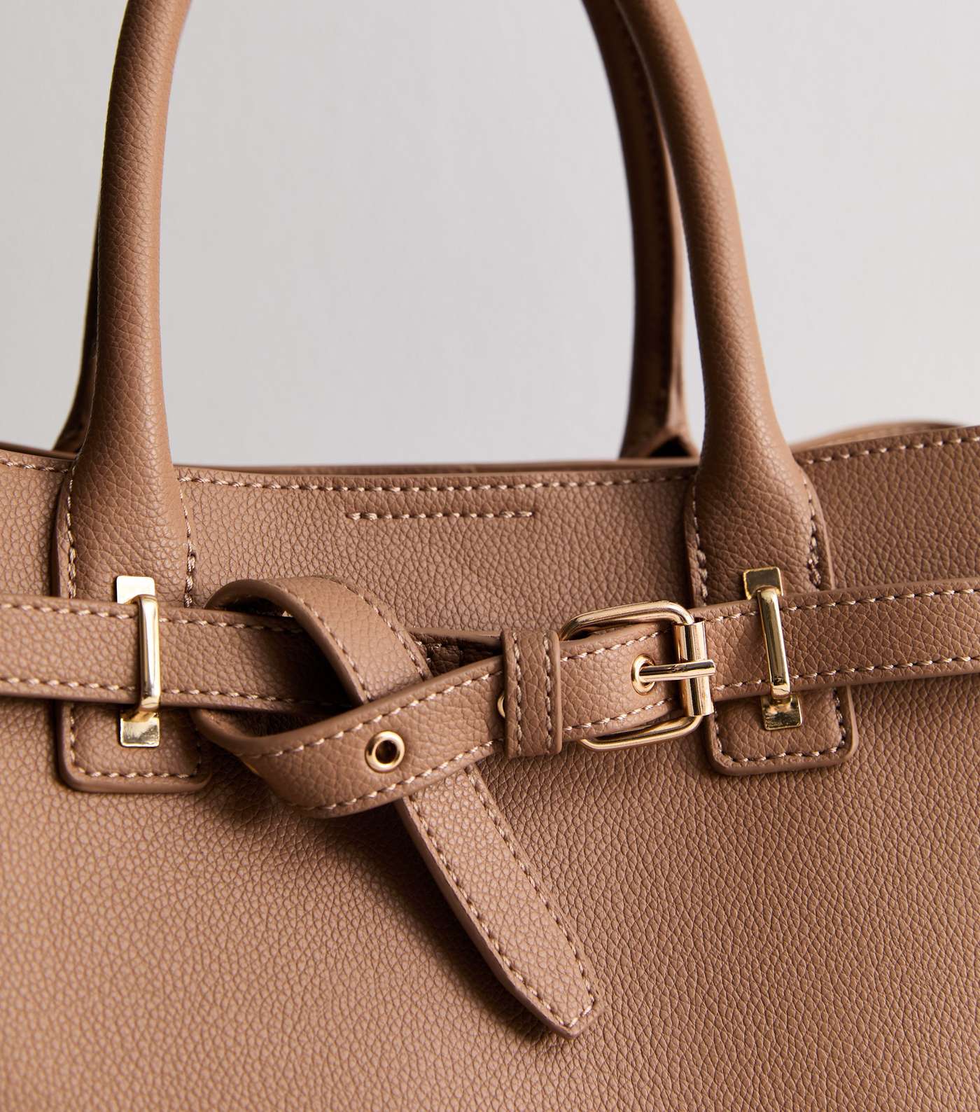 Brown Leather-Look Buckle Tote Bag Image 3