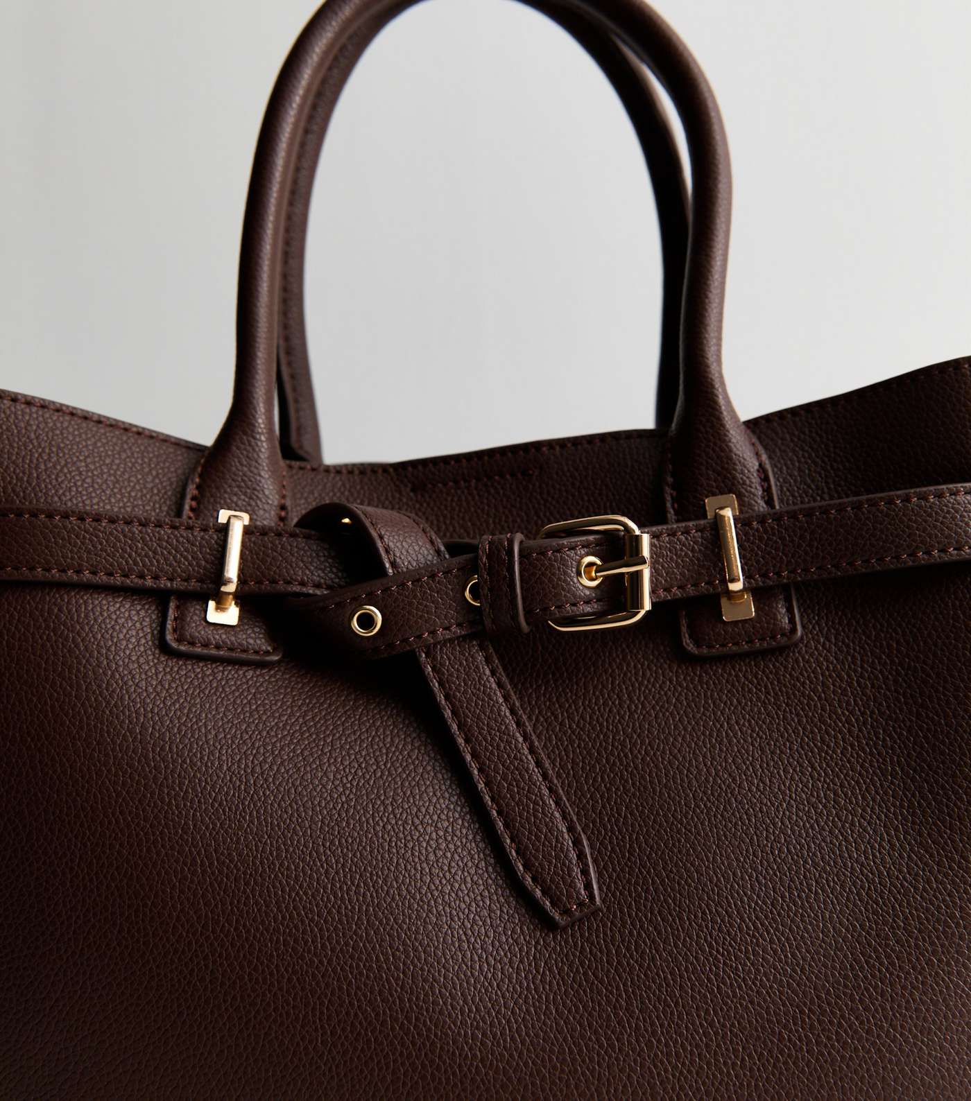 Dark Brown Leather-Look Buckle Tote Bag Image 3