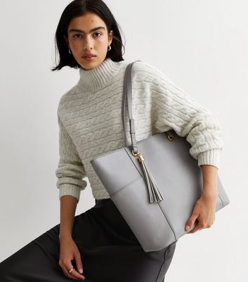 Grey leather grab clearance bag