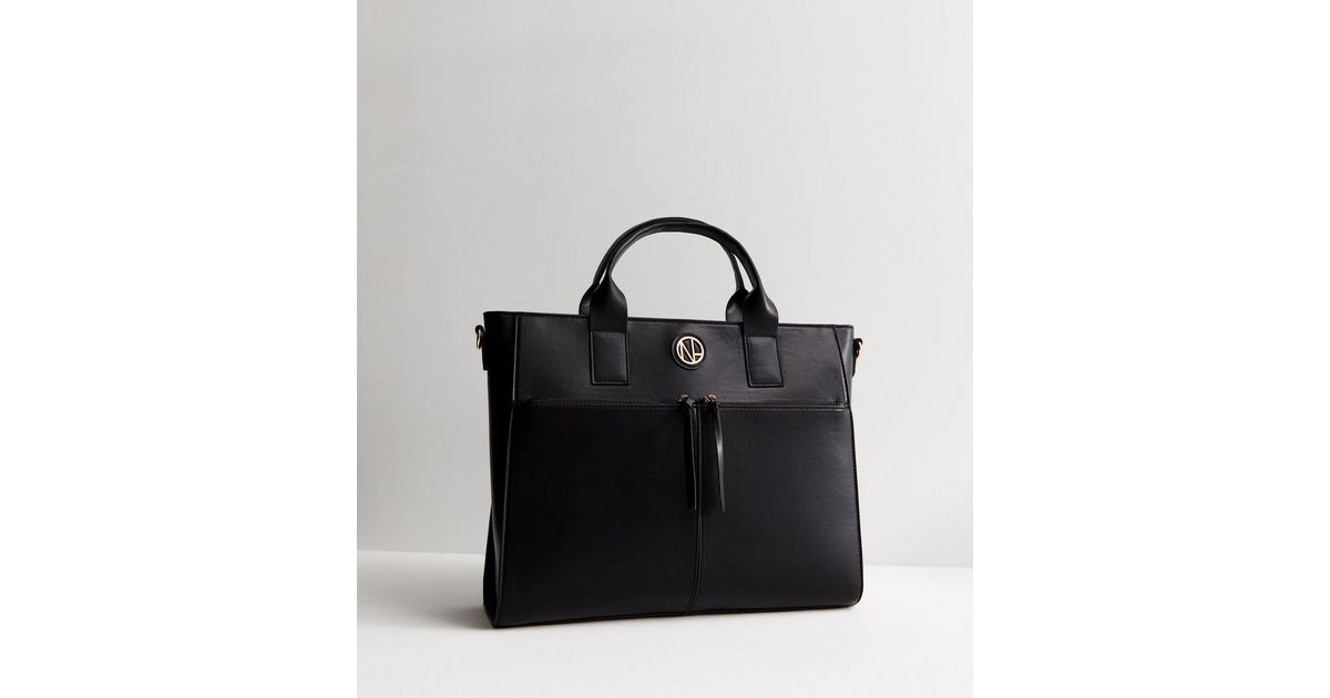 Black LeatherLook Laptop Tote Bag New Look