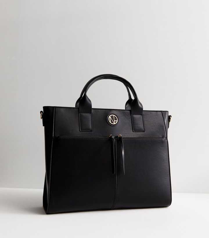 Black Leather-Look Laptop Tote Bag