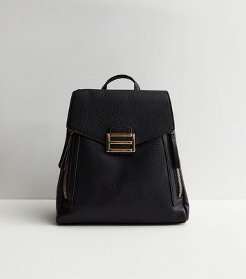 Black leather discount look backpack women's