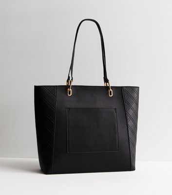 Black Leather Look Embossed Tote Bag New Look