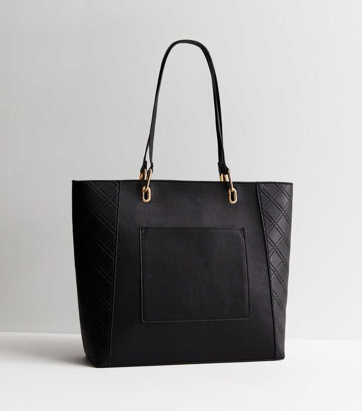 Black Leather-Look Embossed Tote Bag