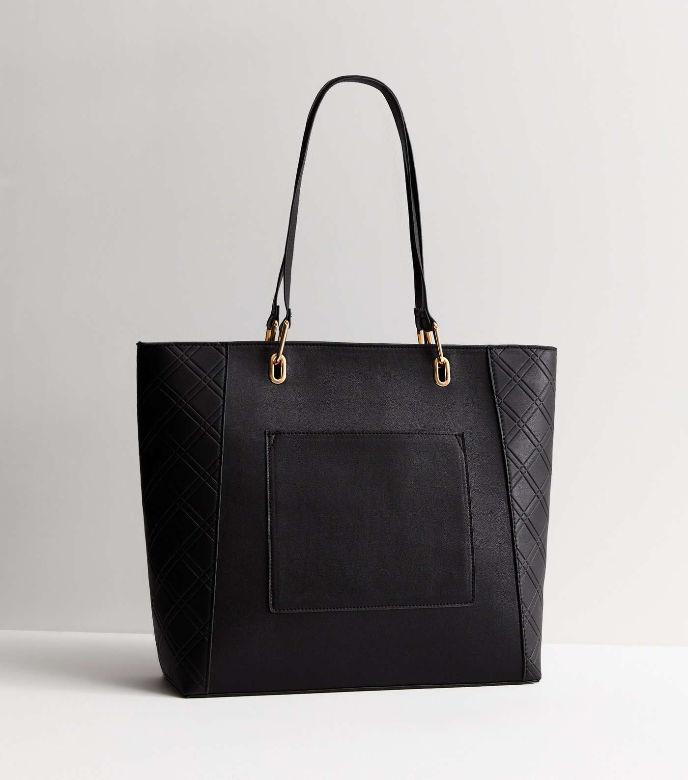 Black Leather-Look Embossed Tote Bag Image 3