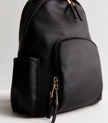 Black Leather Look Mini Backpack