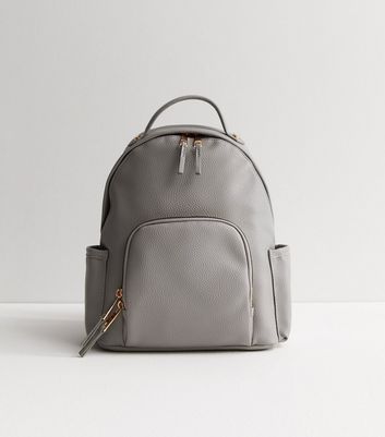 Pale Grey Leather Look Mini Backpack New Look