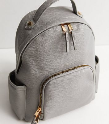 Pale Grey Leather Look Mini Backpack New Look