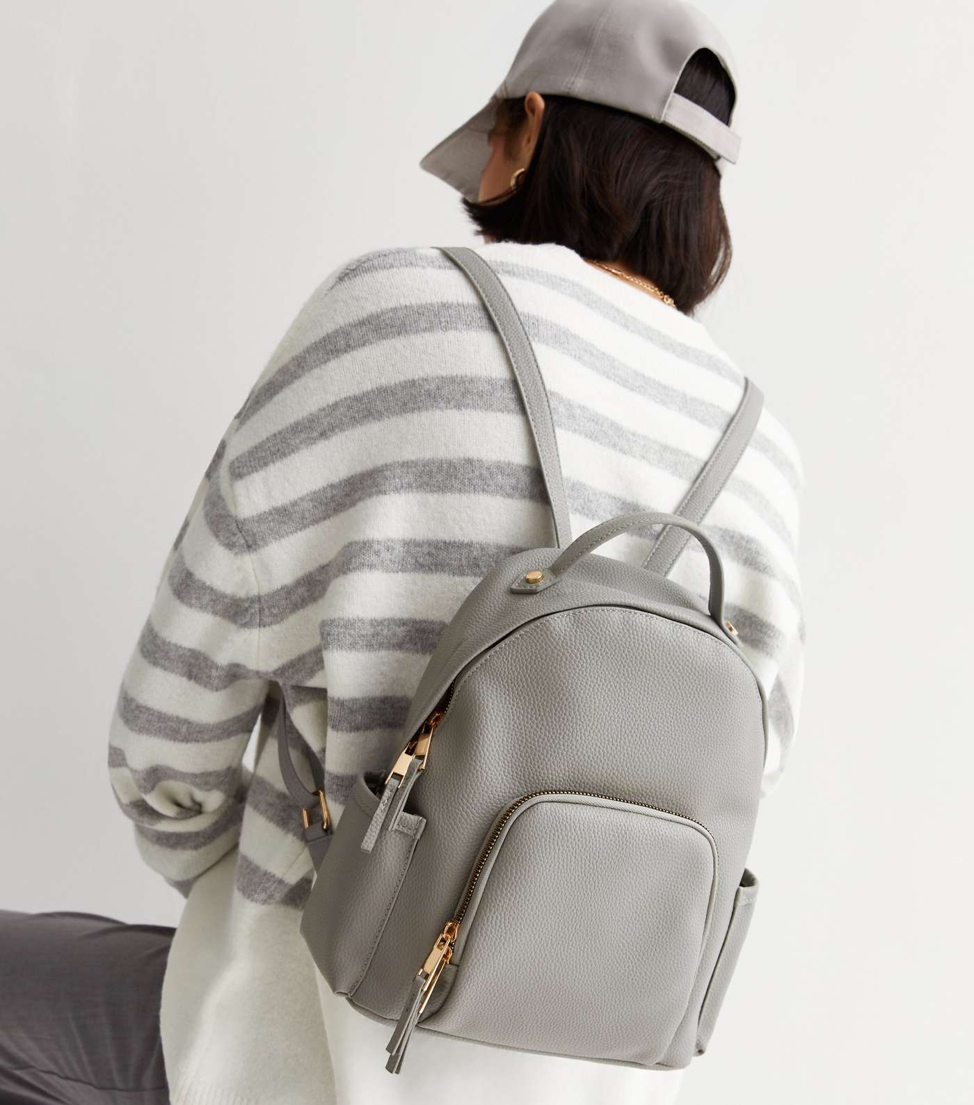 Pale Grey Leather-Look Mini Backpack Image 5