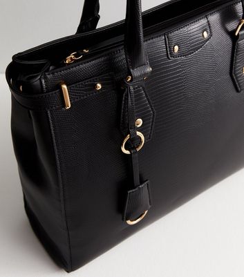 Black faux leather boxy tote bag new arrivals