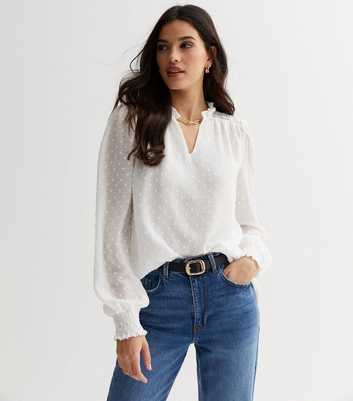 Gini London White Embroidered Chiffon V Neck Blouse