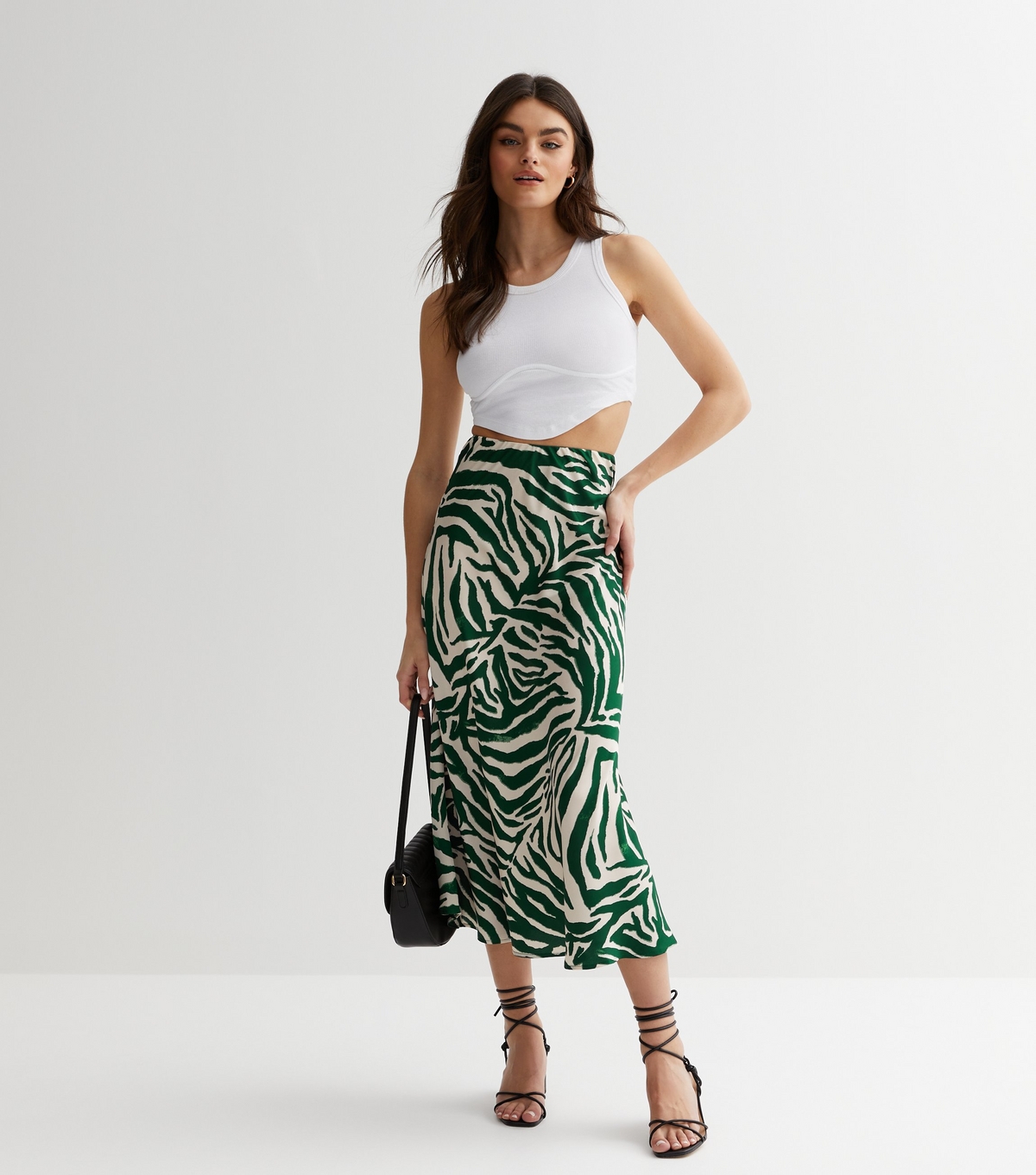 Women's Green Animal Print Satin Midi Skirt Gini London New Look