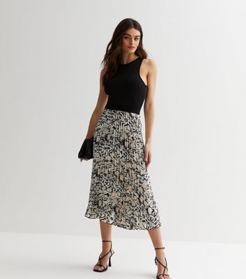 Gini London Grey Animal Print Pleated Midi Skirt New Look