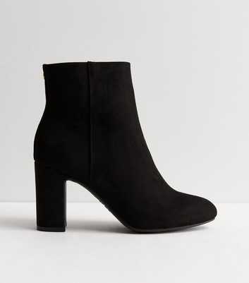 Black Suedette Block Heel Ankle Boots