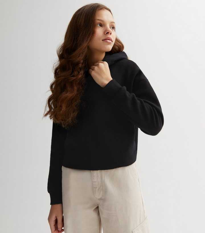 Girls Black Jersey Hoodie