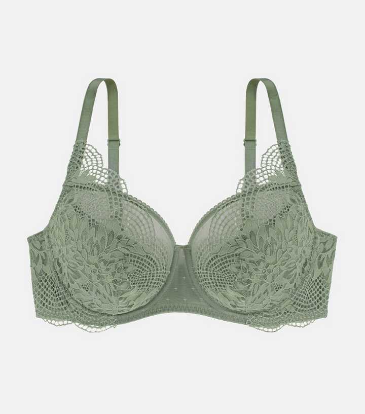 Dorina Curves Light Green Floral Lace Underwired Bra