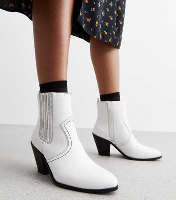 White Block Heel Cowboy Boots