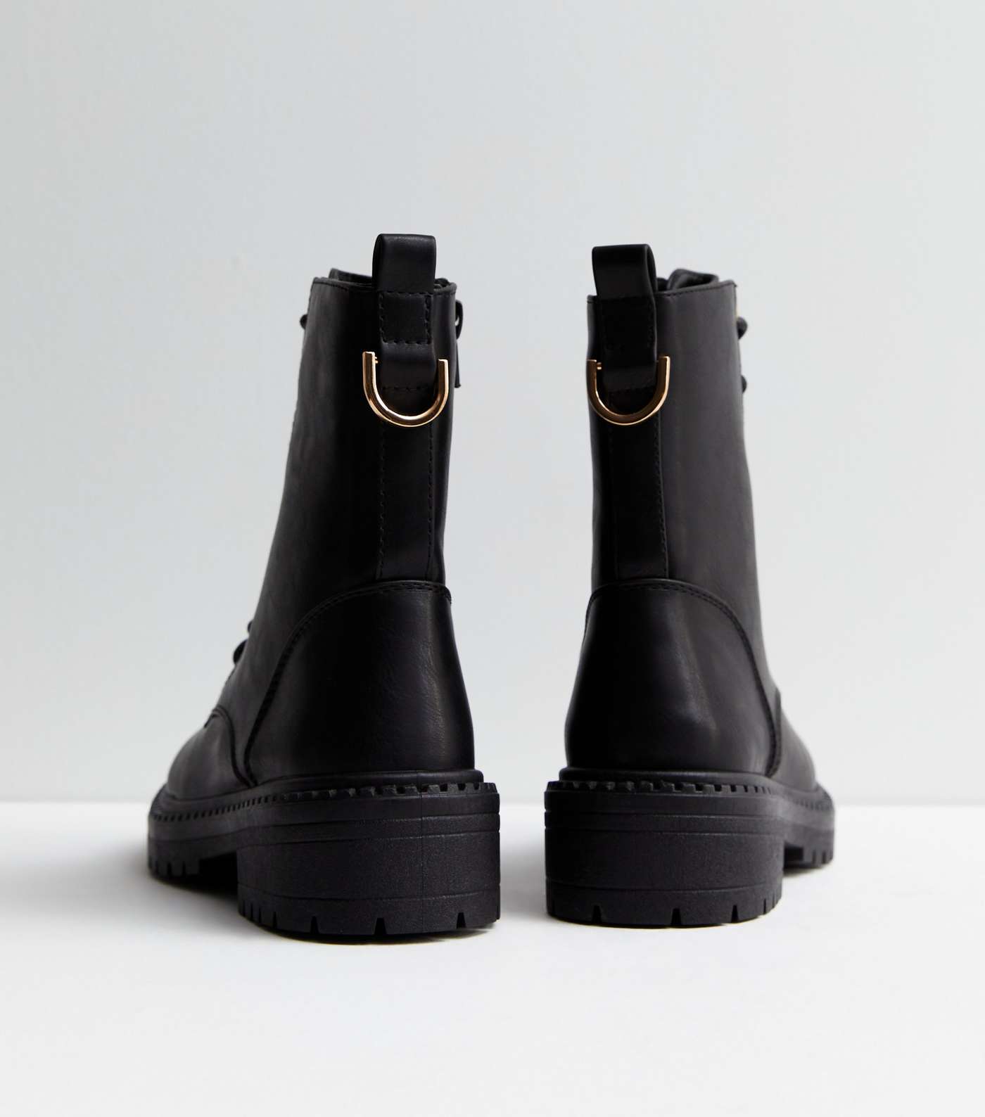 Black Leather-Look Lace Up Biker Boots Image 5