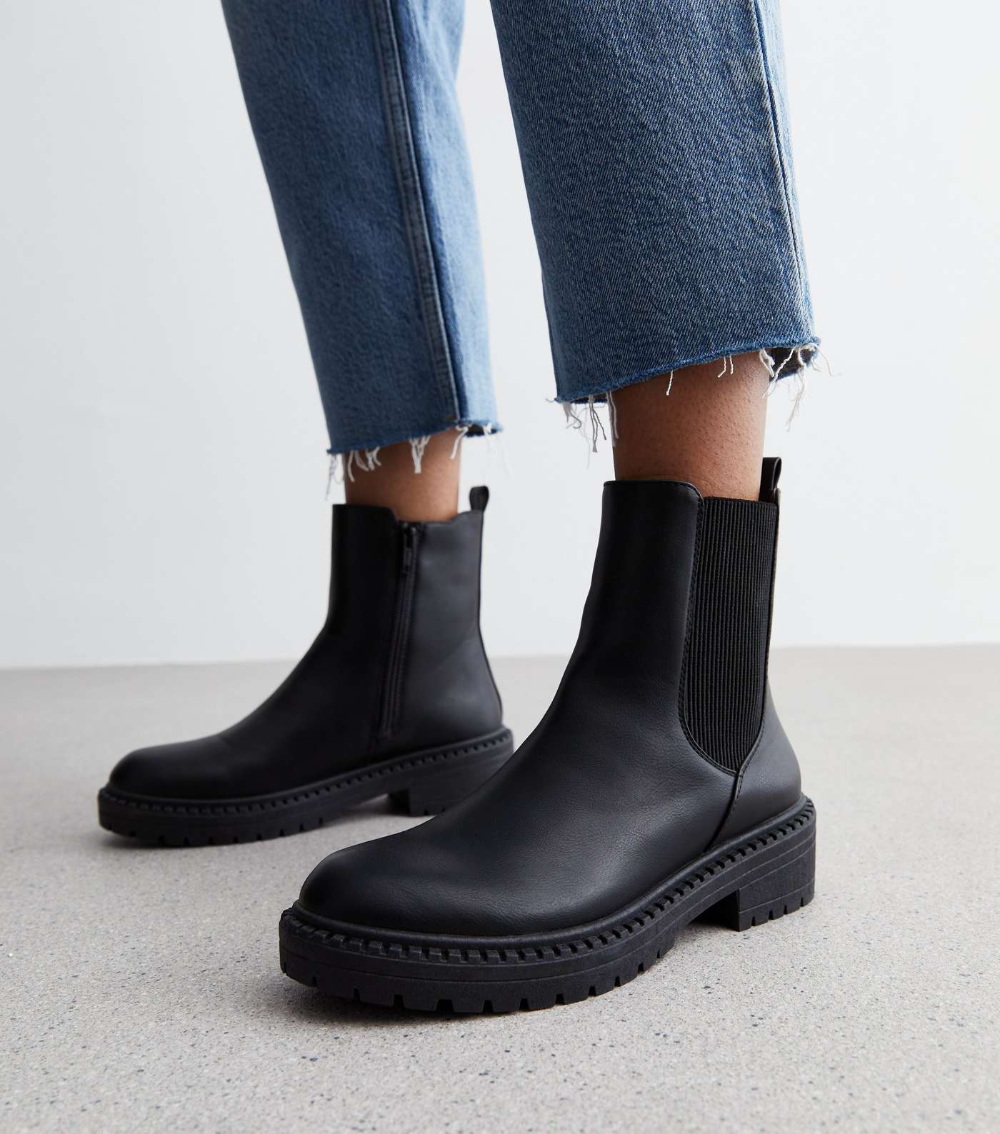 Black Leather-Look Chunky Chelsea Boots Image 2