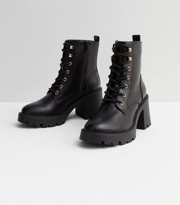 Block heel lace up hotsell biker boots