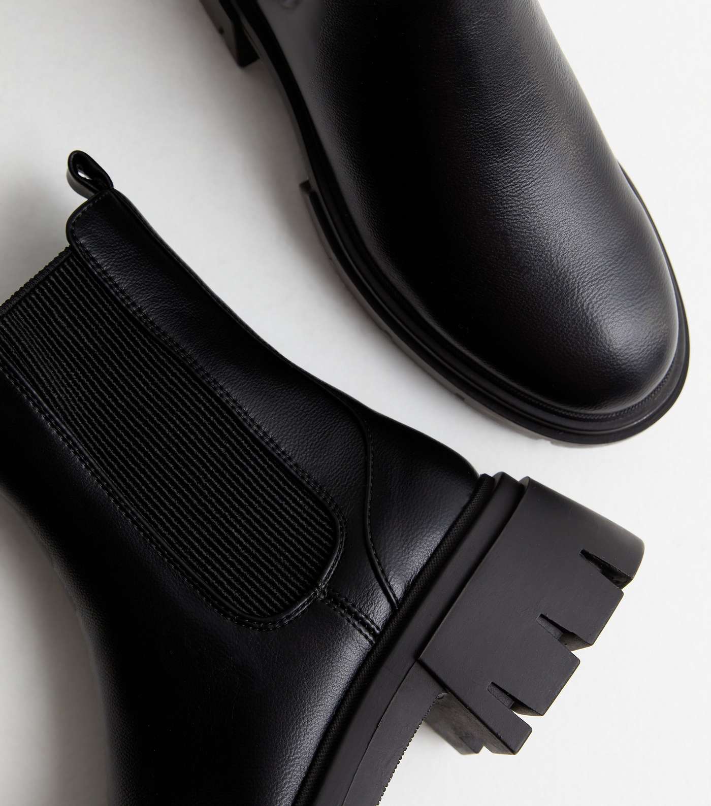 Black Leather-Look Chunky Cleated Sole Chelsea Boots Image 3