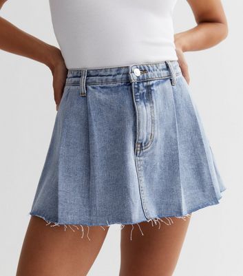 Pleated blue denim clearance skirt