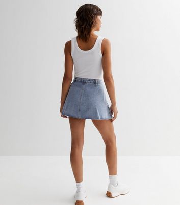 Blue Denim Pleated Mini Skirt New Look
