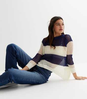 Sunshine Soul Navy Stripe Mesh Jumper