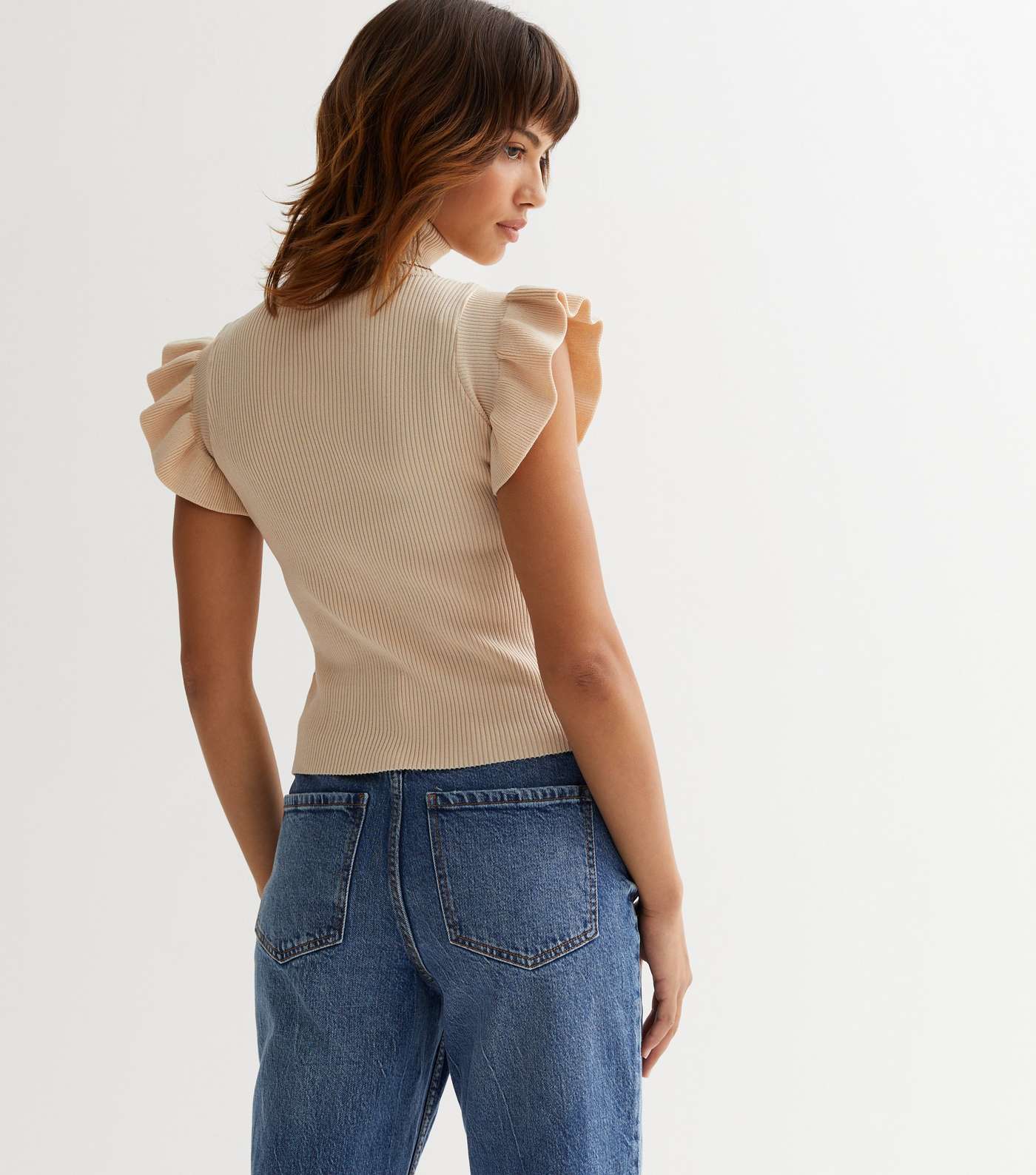 Cameo Rose Camel Knit Frill Sleeve Top Image 4