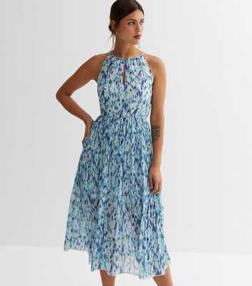 Blue Vanilla Blue Abstract Keyhole Pleated Halter Midi Dress