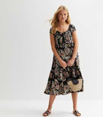 Blue Vanilla Black Paisley Tiered Midi Dress