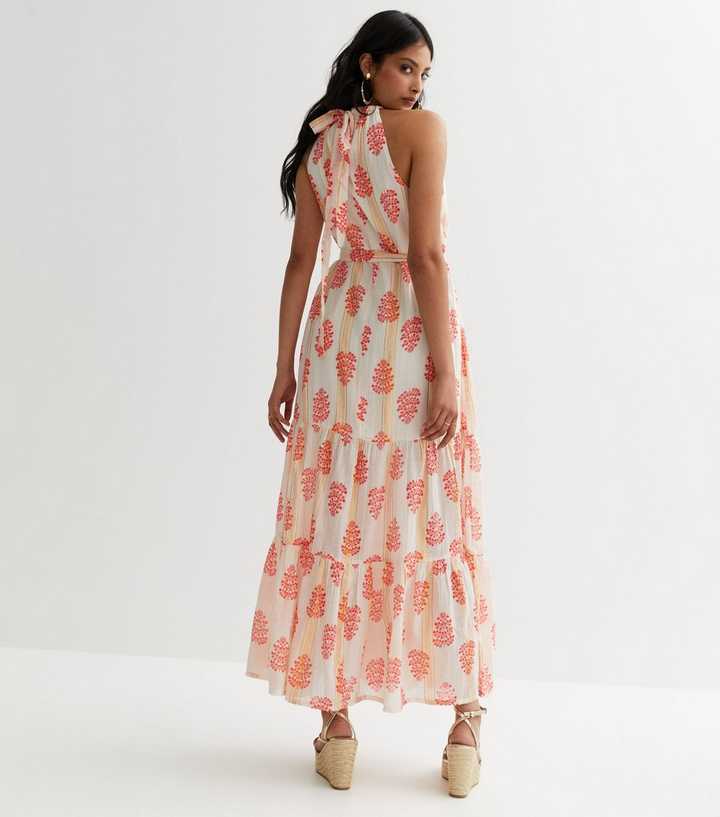 new look off white floral tiered halter maxi dress Glitter Abstract Floral print