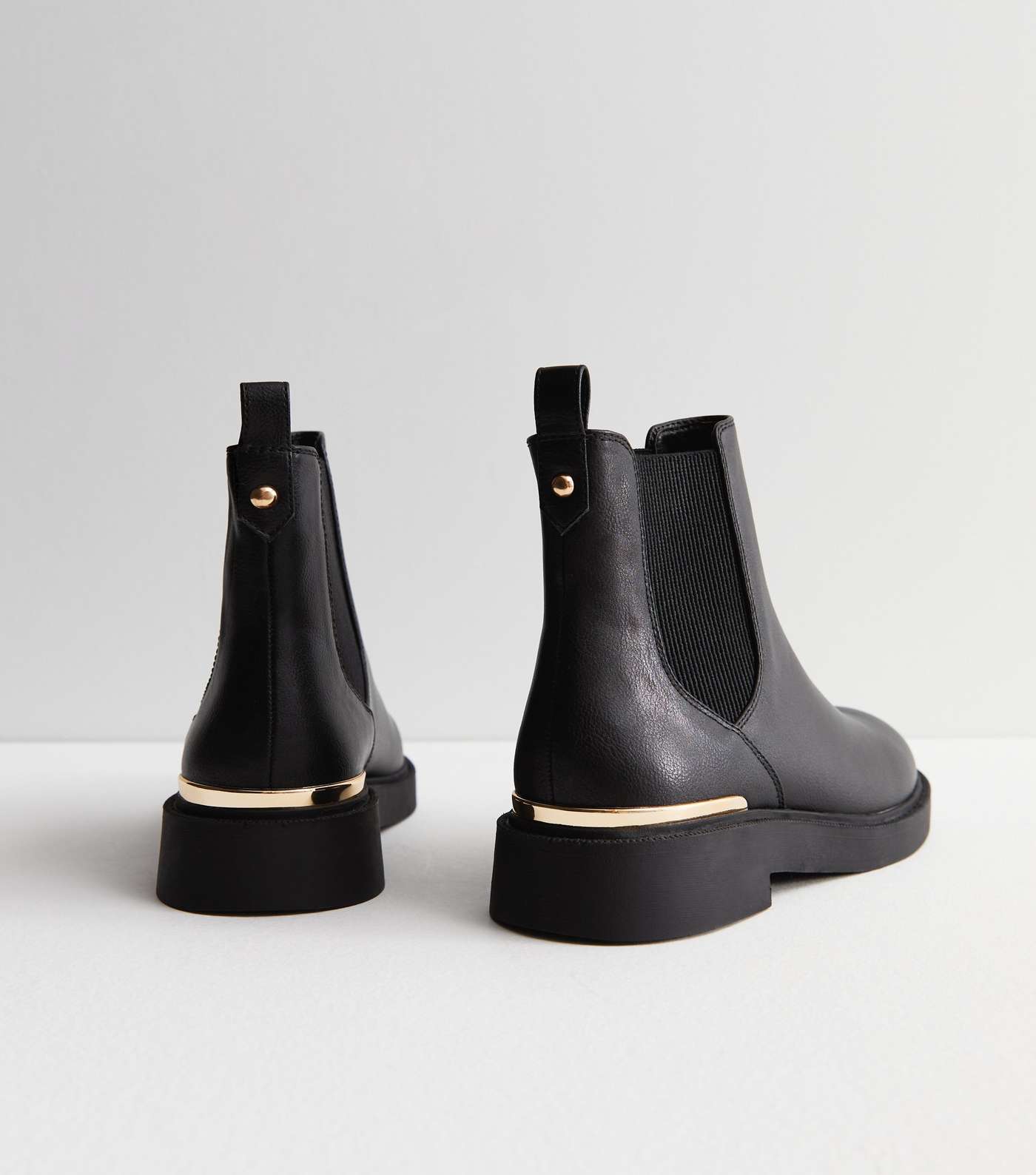Black Leather-Look Metal Trim Chelsea Boots Image 4