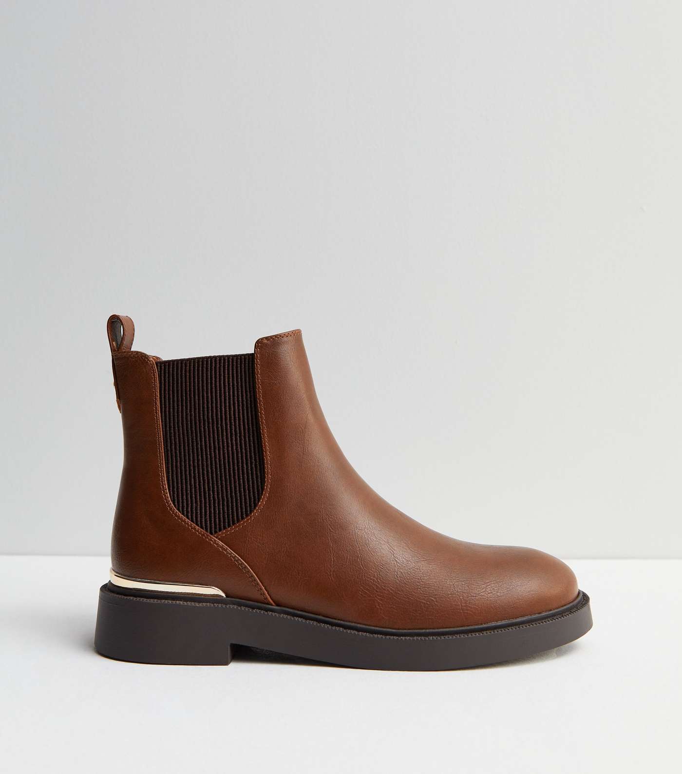 Tan Leather-Look Metal Trim Chelsea Boots Image 3