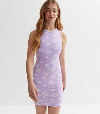 Girls Lilac Floral Racer Mini Dress
