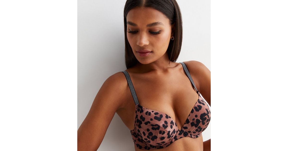 Brown Leopard Print Diamanté Boost Bra | New Look