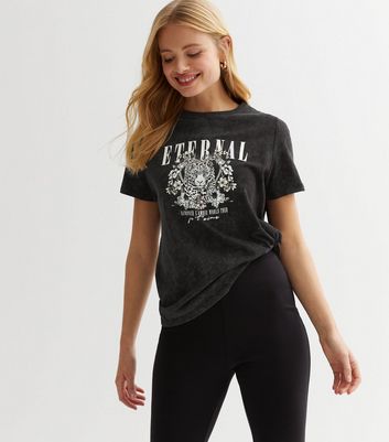 Dark Grey Acid Wash Eternal Logo T-Shirt New Look