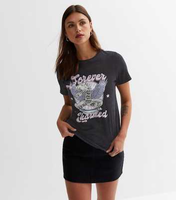 Dark Grey Acid Wash Forever Charmed Snake Logo T-Shirt