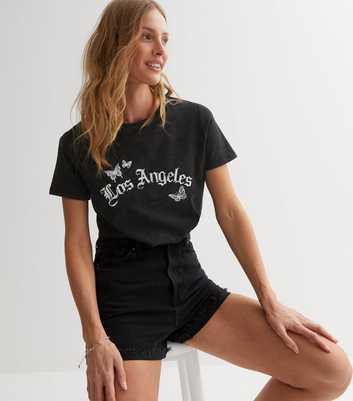 Dark Grey Los Angeles Butterfly Acid Wash Logo T-Shirt