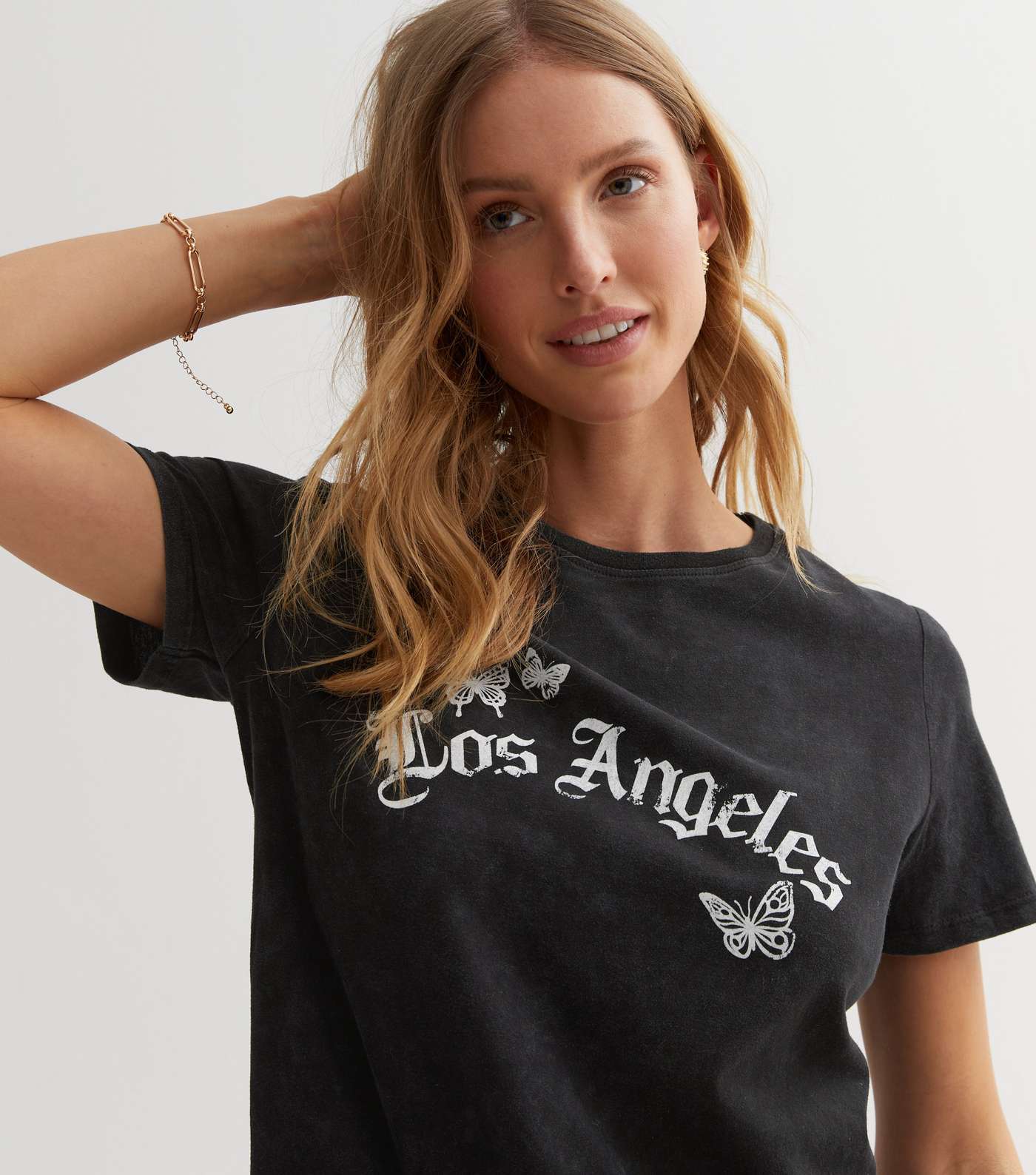 Dark Grey Los Angeles Butterfly Acid Wash Logo T-Shirt Image 2