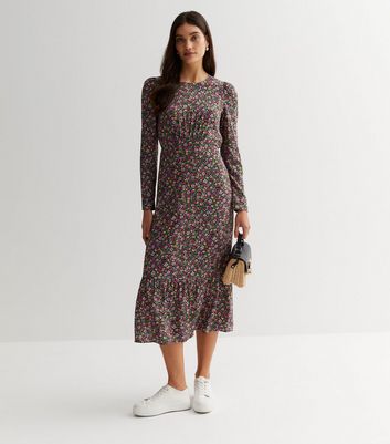 New look mesh midi shop dress in ditsy floral print