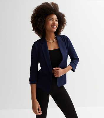 Cutie London Navy Collared 3/4 Sleeve Tailored Blazer