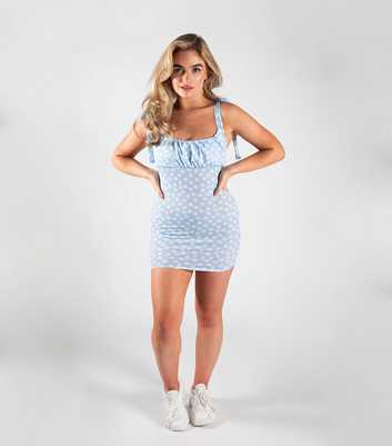 JUSTYOUROUTFIT Pale Blue Floral Ruched Tie Strap Mini Dress