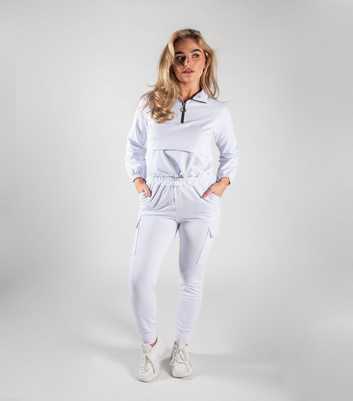 JUSTYOUROUTFIT White Zip Sweatshirt and Cargo Joggers Set