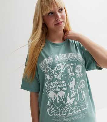 Girls Light Green Los Angeles Logo Long T-Shirt