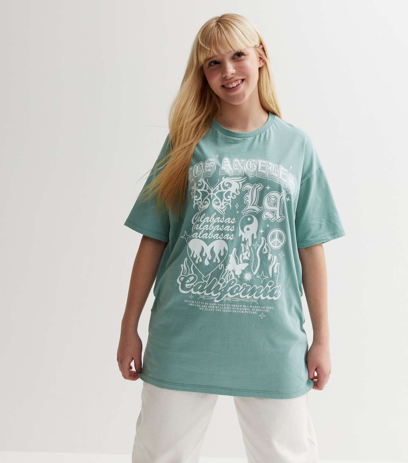 Girls Light Green Los Angeles Logo Long T-Shirt Image 2