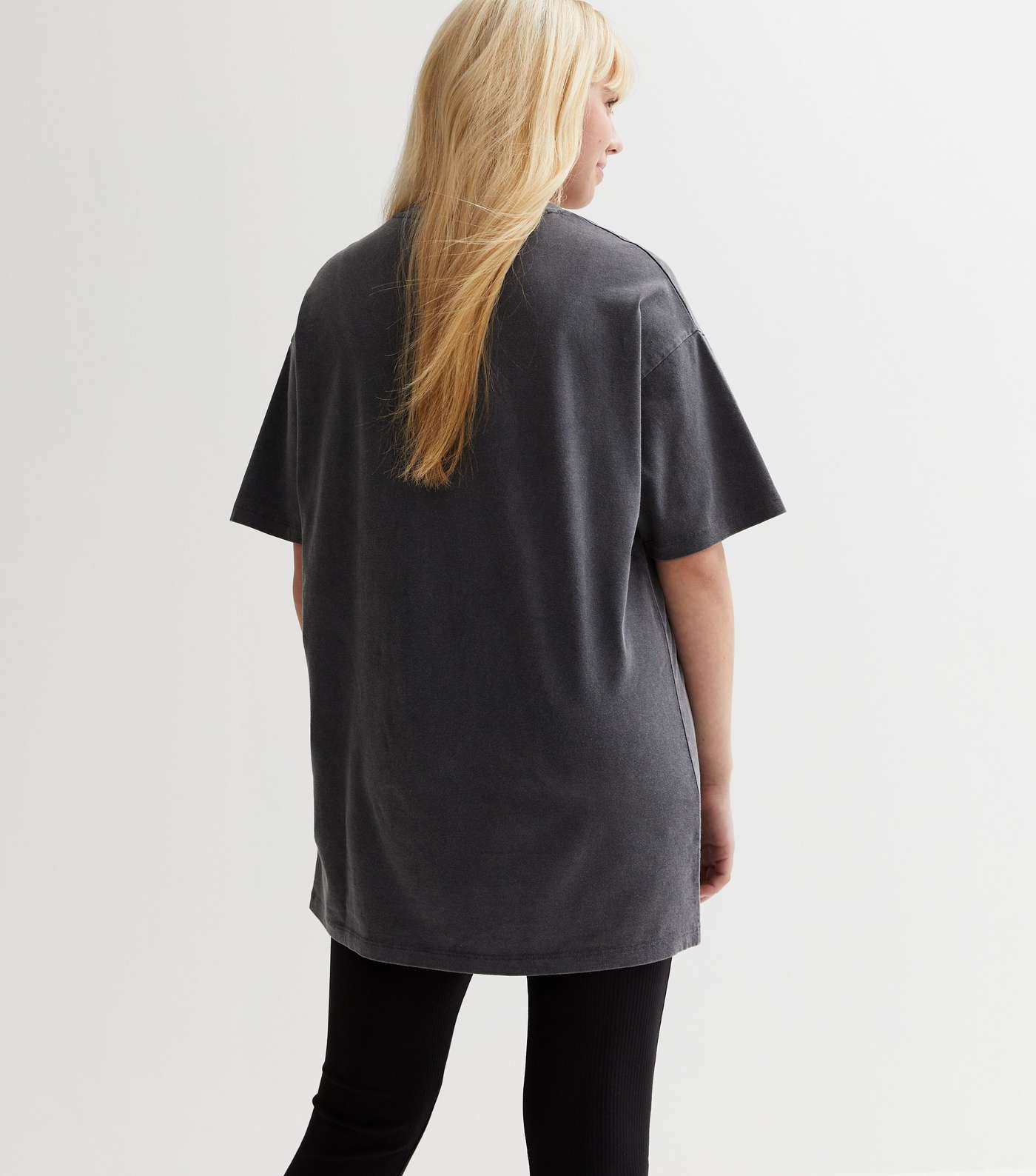 Girls Dark Grey Acid Wash New York Logo Oversized T-Shirt Image 4